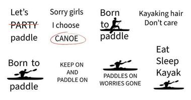 paddling och paddla kanot citat. uppsättning av kanot sport fraser. rolig motiverande text för tees, posters design. vektor