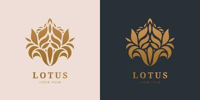 Vektor golden ruhig, entspannen Lotus Logo. abstrakt Blume Symbol Silhouette. verwenden zum Spa, Kosmetika, Massage, Yoga, Entspannung, usw.