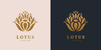 Vektor golden ruhig, entspannen Lotus Logo. abstrakt Blume Symbol Silhouette. verwenden zum Spa, Kosmetika, Massage, Yoga, Entspannung, usw.
