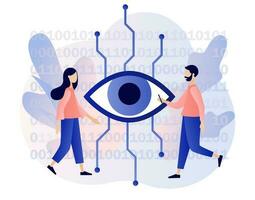 Computer Vision. Neuro Vision. künstlich Intelligenz Konzept. Video Überwachung System, erweitert Wirklichkeit Systeme. modern eben Karikatur Stil. Vektor Illustration auf Weiß Hintergrund