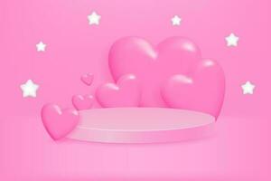 modern, minimal 3d vektor illustration av en rosa bakgrund med en piedestal, och 3d hjärtan perfekt för fira årsdagar, smekmånad, hjärtans dag, och bröllop. idealisk för flygblad, banderoller