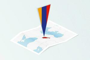 isometrisch Papier Karte von Armenien mit dreieckig Flagge von Armenien im isometrisch Stil. Karte auf topografisch Hintergrund. vektor