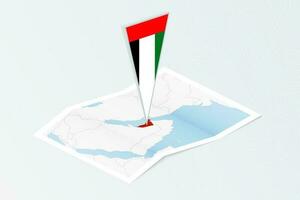 isometrisk papper Karta av förenad arab emirates med triangel- flagga av förenad arab emirates i isometrisk stil. Karta på topografisk bakgrund. vektor