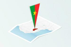 isometrisk papper Karta av Burkina faso med triangel- flagga av Burkina faso i isometrisk stil. Karta på topografisk bakgrund. vektor