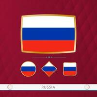 uppsättning av ryssland flaggor med guld ram för använda sig av på sportslig evenemang på en vinröd abstrakt bakgrund. vektor