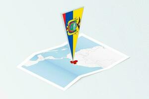 isometrisch Papier Karte von Ecuador mit dreieckig Flagge von Ecuador im isometrisch Stil. Karte auf topografisch Hintergrund. vektor
