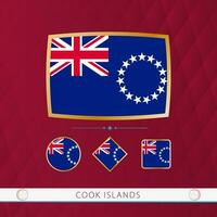 uppsättning av laga mat öar flaggor med guld ram för använda sig av på sportslig evenemang på en vinröd abstrakt bakgrund. vektor