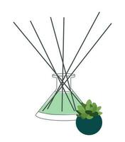 Hem aromaterapi vektor isolerat illustration. grön diffusor med pinnar med stående blomma pott med saftig