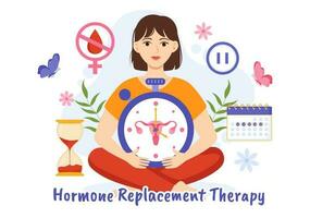 hrt eller hormon ersättning terapi akronym vektor illustration med behandling och hormon medicin i sjukvård tecknad serie hand dragen mallar