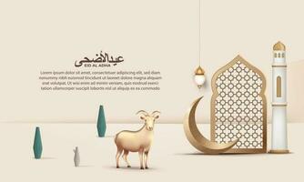 eid al adha Hintergrund mit Ziege und islamisch Muster zum Poster, Banner Design. Vektor Illustration