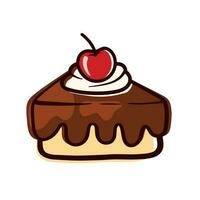 süß Schokolade Kuchen Scheibe mit Linie Essen Bäckerei Karikatur Gekritzel Symbol Vektor Illustration