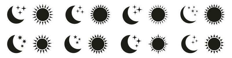 Nacht Symbol von das Mond mit Sterne und Sonne Symbol, Vektor auf Weiß Hintergrund.
