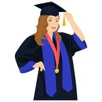 Mädchen auf Abschluss Tag halten Diplom. Absolvent Mädchen im Mantel. vektor