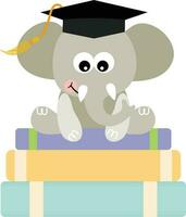 süß Elefant mit Abschluss Deckel Sitzung auf oben von Bücher vektor
