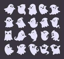 Karikatur Geist im Weiß Kleid schwebend verfolgen und Schrecken Menschen auf Halloween Nacht. vektor