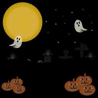 halloween full måne baner, häxa, begravning, spöke, pumpa och skalle. vektor