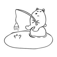 Hand gezeichnet halt Ozean Plastik Verschmutzung. komisch Polar- Bär ist Angeln Maskottchen Charakter, gebrochen Flasche Glas Müll unter das Meer Vektor Illustration Farbe Kinder Karikatur Clip Art
