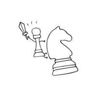Hand gezeichnet komisch Schach Ritter Pfand Vektor Karikatur Maskottchen Charakter Vektor Illustration Farbe Kinder Karikatur Clip Art