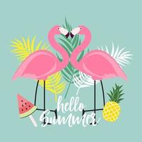 abstrakter hallo Sommerhintergrund mit Palmblättern und Flamingo vektor