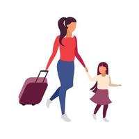 Mutter und Tochter reisen zusammen flache Farbvektor gesichtslose Zeichen vektor