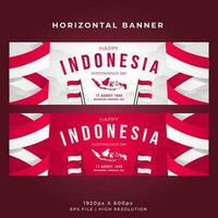 Indonesien Unabhängigkeit Tag horizontal Banner Vorlage - - wellig Flagge und indonesisch Karten vektor