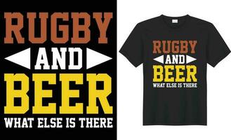 Rugby und Bier Was sonst ist Dort Typografie Vektor T-Shirt Design. perfekt zum drucken Artikel und Taschen, Aufkleber, Becher, Vorlage, Banner. handgeschrieben Vektor Illustration. isoliert auf schwarz Hintergrund.