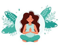 schwangere Frau, die im Lotus meditiert, stellt Schwangerschaftsgesundheit dar vektor