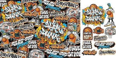 ein einstellen von bunt Aufkleber Kunst Designs von das Straße Basketball Abbildungen im Graffiti Stil. Graffiti Aufkleber Design Kunstwerk vektor