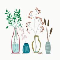 Vase mit trockenen Blüten und Pflanzen Keramik mit abgestorbenen Eukalyptusblättern vektor