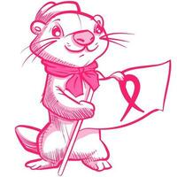 konzeptionelle Kunst von ein Otter Karikatur Charakter halten ein Brust Krebs Bewusstsein Schleife. Rosa Maskottchen unterstützen ein medizinisch Ursache. vektor