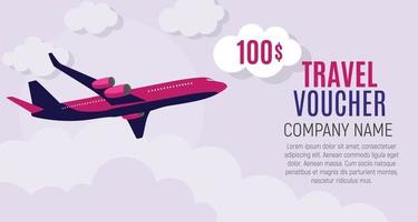 Reisegutschein 100 Dollar Vorlage Hintergrund mit Flugzeug vektor