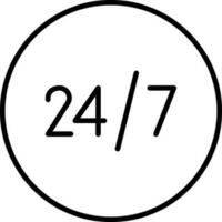24 in i 7 tid ikon eller symbol i linje konst. vektor
