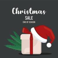Frohe Weihnachten Verkauf Schriftzug mit Geschenk und Weihnachtsmann Hut vektor