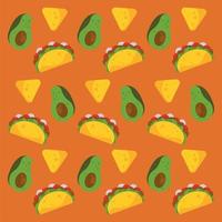 Mexikanisches Plakat der Taco-Tagesfeier mit Avocados und Nachos-Muster vektor