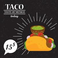 taco dag firande mexikansk affisch med guacamolesås och pris vektor