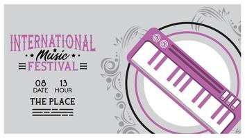 internationell musikfestivalaffisch med piano vektor