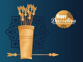 glückliche dussehra Feierkarte mit Pfeiltasche und Beschriftung vektor