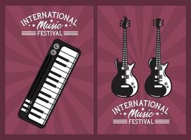 internationell musikfestivalaffisch med elgitarrer och piano vektor