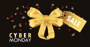 Cyber-Montag-Feiertagsplakat mit goldener Schleife und Verkaufstag vektor