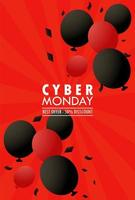 Cyber Montag Feiertagsplakat mit roten und schwarzen Farben Ballons Helium schwimmend vektor