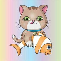 Illustration Vektor Grafik von ein Katze mit ein Fisch