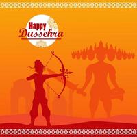 glückliche dussehra feierkarte mit gott rama schatten und ravana vektor