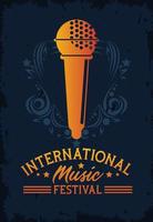 internationales Musikfestivalplakat mit Mikrofon im blauen Hintergrund vektor