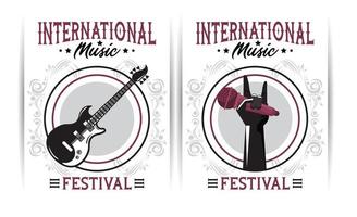 internationales Musikfestivalplakat mit E-Gitarre und Handlifting-Mikrofon vektor