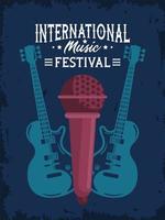 internationell musikfestivalaffisch med mikrofon och gitarrer vektor