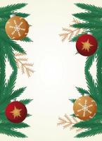 Frohe frohe Weihnachtskarte mit Bällen und Blättern Kiefer vektor