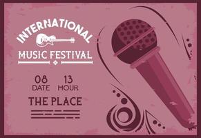 internationales Musikfestivalplakat mit Mikrofon und Schriftzug vektor