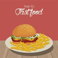 Hamburger und Pommes Frites in Gericht leckeres Fast Food vektor