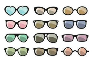 samling av trendig hipster sommar solglasögon. mode solglasögon, sommar tillbehör. ikoner, vektor
