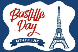 Lycklig bastille dag. franska nationell dag affisch. eiffel torn och text. illustration, vektor